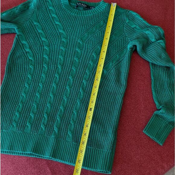 Lauren Ralph Lauren Green Cable Knit Cotton Long Sleeve Sweater, size S - Picture 5 of 7